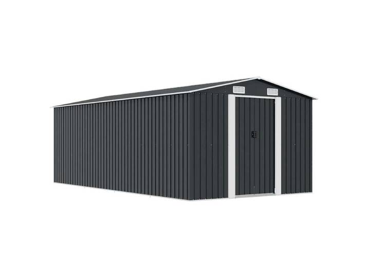Abri de jardin en métal 257x489x181 cm gris anthracite, abri à outils extérieur robuste avec porte verrouillable pour équipement de jardin, patio et pelouse