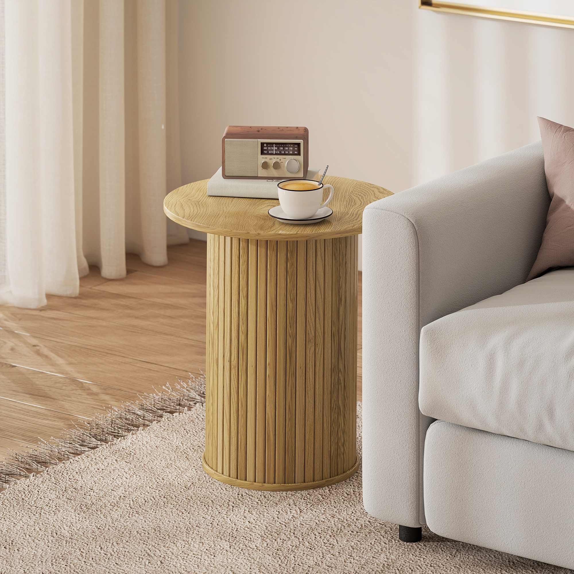 Homcom Tavolino rotondo Ø48 cm con gambe scanalate, Rovere   Aosom Italy