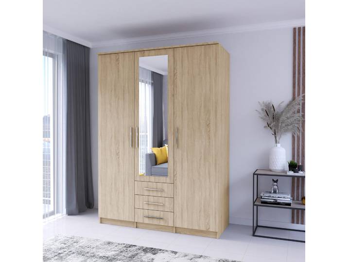 Drehtürenschrank Kleiderschrank mit Spiegel 151 cm Sonoma/Sonoma - Szantal 3D