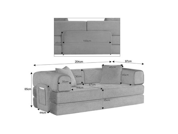 HOMVRA Canapé convertible 3 places en mousse tissu corduroy terracotta structure en acier 2 coussins