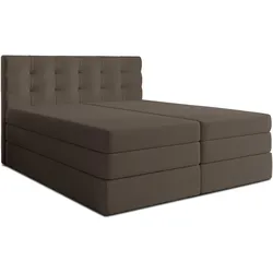 BOXSPRINGBETT FINIKE 140x200 cm mit Bettkasten und 2 Matratzen - Braun + TOPPER