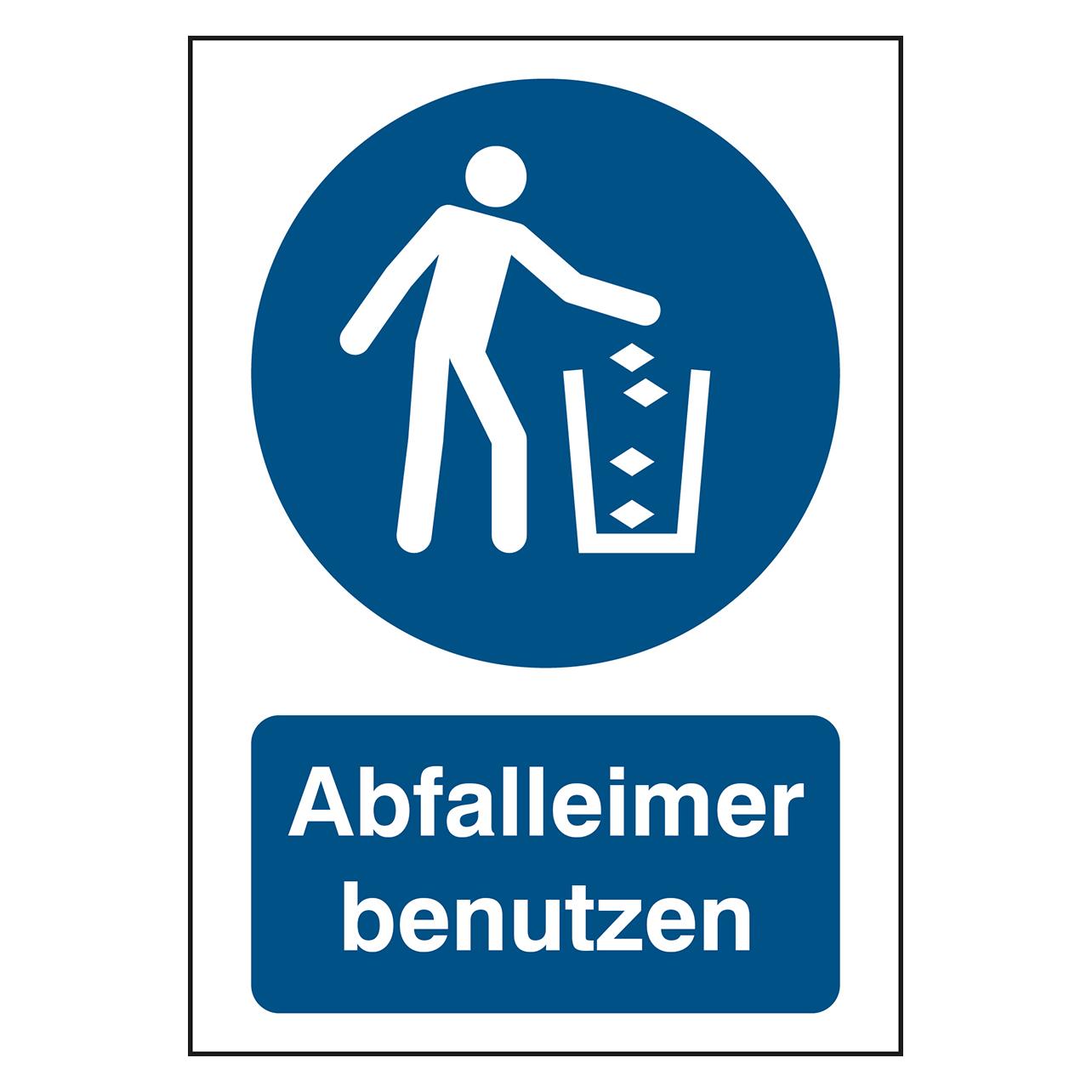 Brady B-862, Toughwash-Gebotsschild, M030 - Abfallbehälter benutzen, Polyester, Weiss auf Blau, 297 (199814)