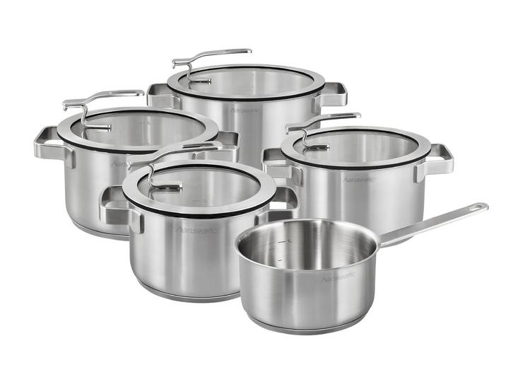 Topf-Set HANSEATIC STYLE , silber (silberfarben), Töpfe, Topf-Set, Deckel mit praktischer Aufhänge-Funktion, Induktion