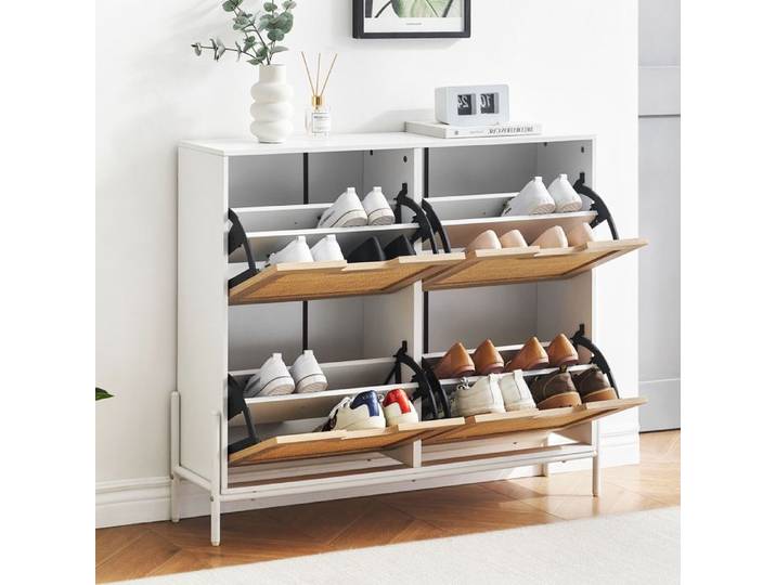Meuble à chaussures - SALUTMEUBLE - Étroit - 4 rabats - 8 étagères réglables - Blanc