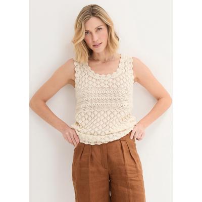 Stricktop BONPRIX, Damen, Gr. 52/54 (XXL), natur, Obermaterial: 50% Baumwolle, 50% Polyacryl, figurumspielend, Tops Stricktop, aus Baumwollmix, figurumspielende Passform, ärmellos, ohne Kragen