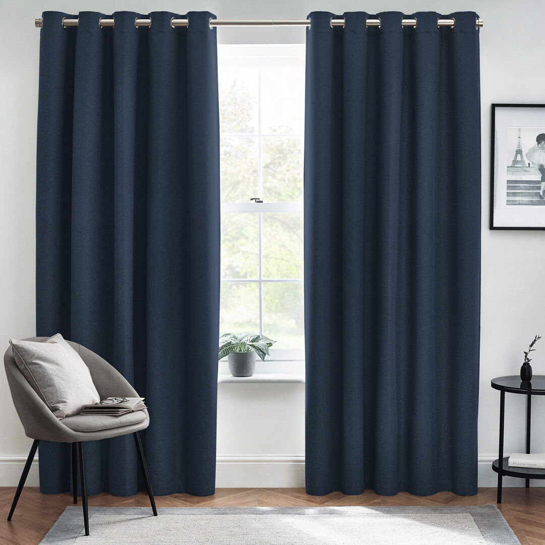 furn. Dawn 100% Blackout Thermal Eyelet Curtains Midnight 168cm Width x 183cm Drop