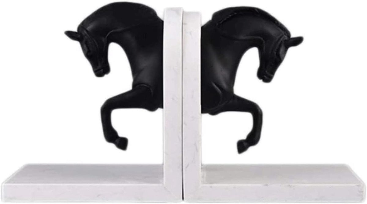 Decoratieve Boekensteunen Paard met Marmeren Basis - Zwart