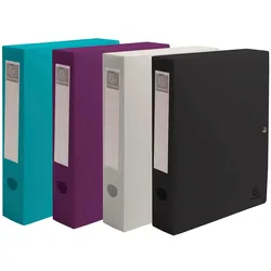 Exacompta 59830E 8x Archivbox A4 mit Druckknopf, Rückenbreite 60mm, Recycling-PP, TitanFarben sortiert