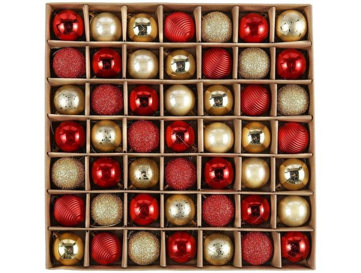 Weihnachtskugeln 49-teiliges Set Rot Gold, Mehrfarbig, Kunststoff, 7x7x7 cm, Dekoration, Weihnachtsdekoration, Christbaumschmuck, Christbaumkugeln