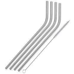 Westmark 4 Edelstahl-Trinkhalme, gebogen, inkl. 1 Reinigungsbürstchen, Länge: 21,5 cm, ø 0,6 cm, Rostfreier Edelstahl, Silber, 62742260