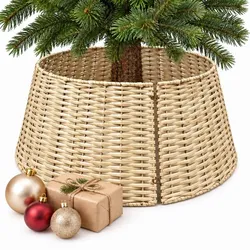Relaxdays Weihnachtsbaumrock aus Weidengeflecht Hellbraun