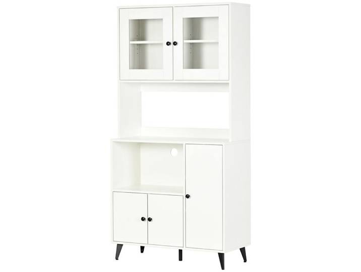Armoire de cuisine avec 3 placards niches étagères réglables portes vitrées passe-câble 90x40x180cm blanc
