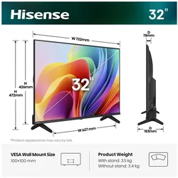 Hisense 32 " E4DS HD Smart TV HD 60 Hz (32", LED, HD), TV, Schwarz