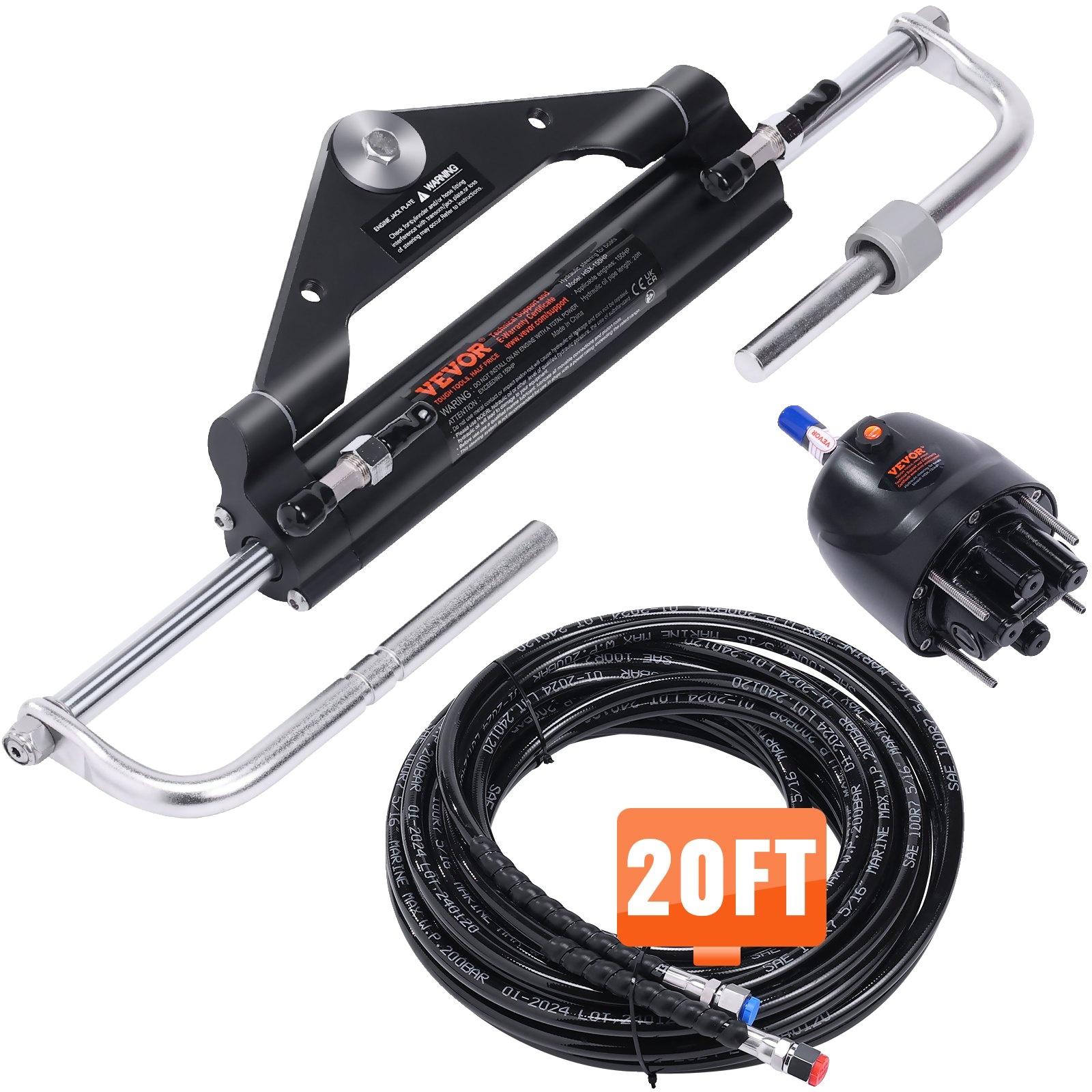 VEVOR Hydraulisches Außenbordsteuerungskit, 112 kW (150 PS), Marineboot Hydraulisches Steuersystem, mit Helm-Pumpe, Zwei-Wege-Sperrzylinder und 6,1 m (20 Fuß) Hydrauliksteuerschlauch, für Einstationen-Einzelmotorboote, 20 ft, 150 HP