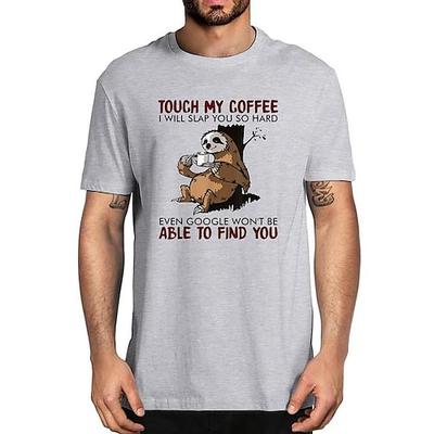 Herren Lustiges Faultier Kaffee Grafik T-Shirt - Berühre meinen Kaffee Kurzarm Lifestyle rotes Tee