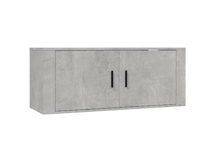 KTHLBRH TV-Schrank zur Wandmontage, Zementgrau, 100 x 34,5 x 40 cm Mehrschichtholz, 2 Fächer, stabile Platte, Wandmontage, inklusive Handbuch, klassisches Design