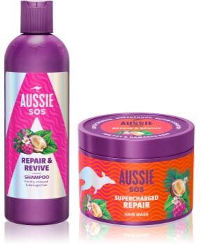 Aussie SOS Repair, Revive & Repeat coffret para cabelo cansado e couro cabeludo . SOS Repair, Revive & Repeat