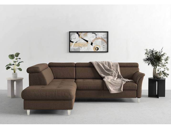 Ecksofa, Luxus-Microfaser TORO, Braun, 252×216 cm, Kopfteilverstellung, Ottomane Links, sit&more