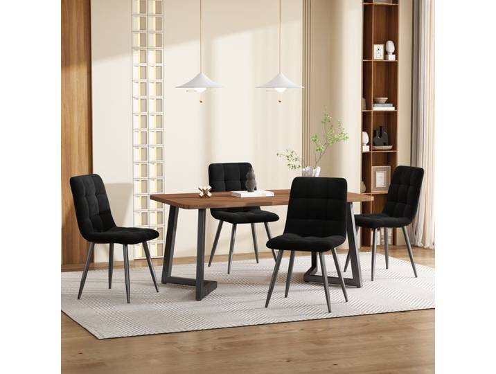 Table a manger avec 4 Chaise salle a manger Table de salle à manger + 4 chaises (5 pièces) plateau MDF velours noyer + noir