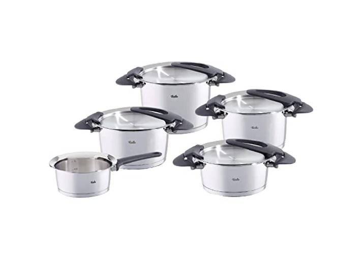 Fissler Intensa/Edelstahl-Topfset, 5-teilig,Töpfe mit Metall-Deckel (3 Kochtöpfe, 1 Bratentopf, 1 Stielkasserolle-deckellos) - Induktion