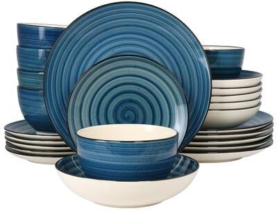 Elama Atlas 24 Piece Stoneware Dinnerware Set in Dark Blue