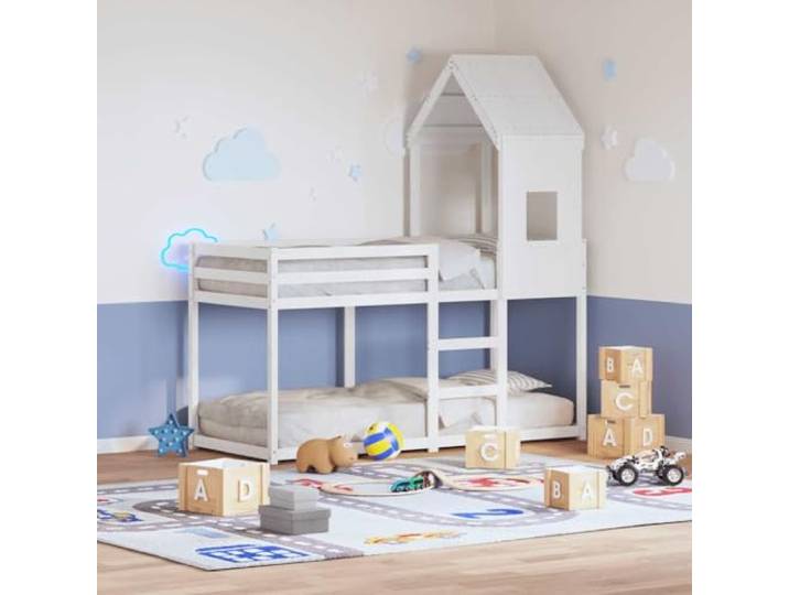 Xolmizyn Kinderbett Dachaufsatz aus massivem Kiefernholz, Spielbett Hausbett Gestell für Kinderzimmer, Weiß 60x89x134,5 cm
