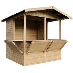 VERKAUFSSTAND aus Holz 4 m2, zerlegbarer Marktstand mit 4 Verkaufsfenstern für Märkte, Messen und Events