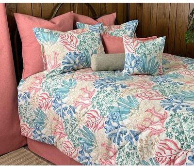 Victor Mill Coral reef pink and teal comforter set