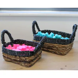 Banana Leaf & Hitam Raffia Square Basket- Set of 3