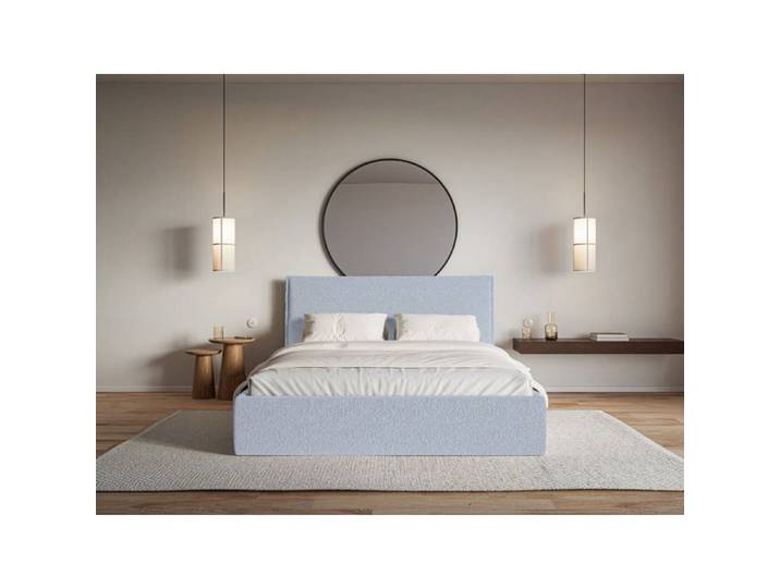Lit tapissé - SOFTIE SLIM - 180×200 - avec coffre et sommier - chenille - bleu clair