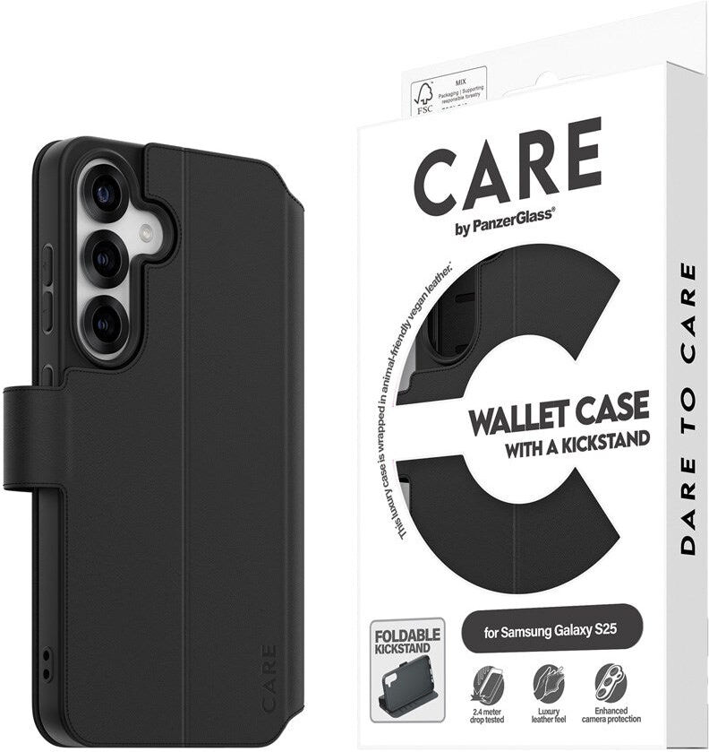 CARE by PanzerGlass Samsung Galaxy S25 Feature Wallet Case m. Kickstand - Sort
