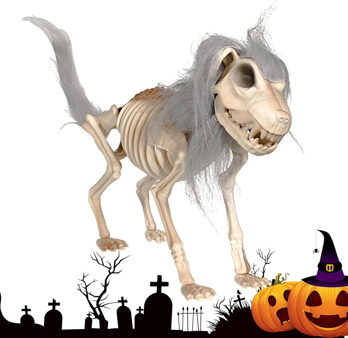 Skelet Hond Decoratie met beweegbare staart voor Halloween, Breedte: 25 cm
