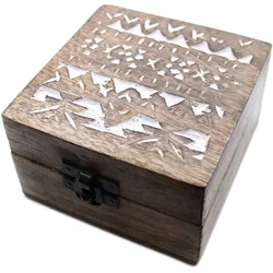 White Washed Wooden Box - 4x4 Slavic Design