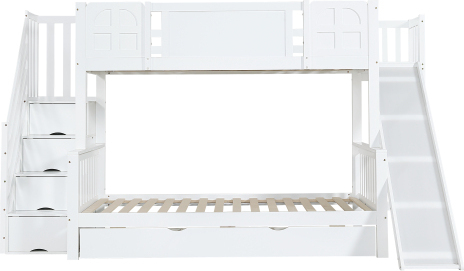 Etagenbett 90x200cm Weiss Ohne Matratze Kiefer MDF Stauraumbett Mit Fenster Mit Rutsche Schubladen Treppe Handlauf 4 Schliessfaecher Vielseitiges