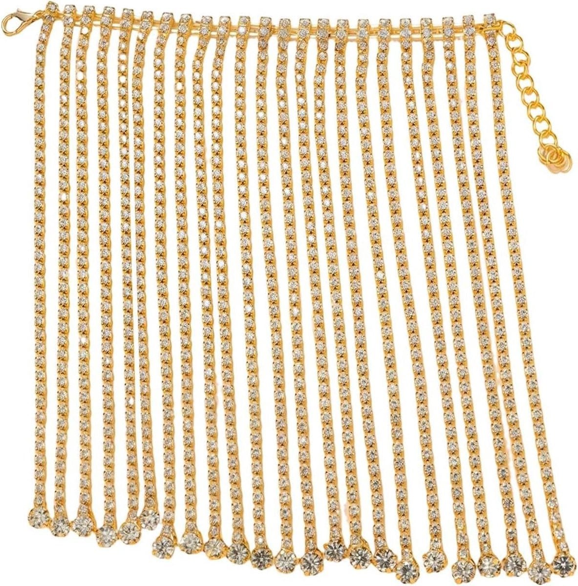 Wijnfles Decoratie Goud met Wit - Fles Rand met Verstelbare Ketting - 11 x 14 cm