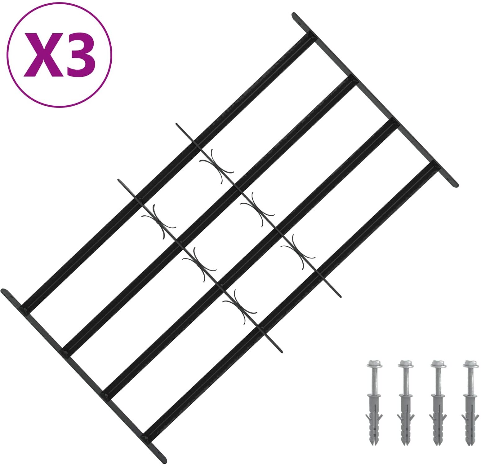 vidaXL Security Grille for Windows with 4 Crossbars 3 pc 63-114 cm