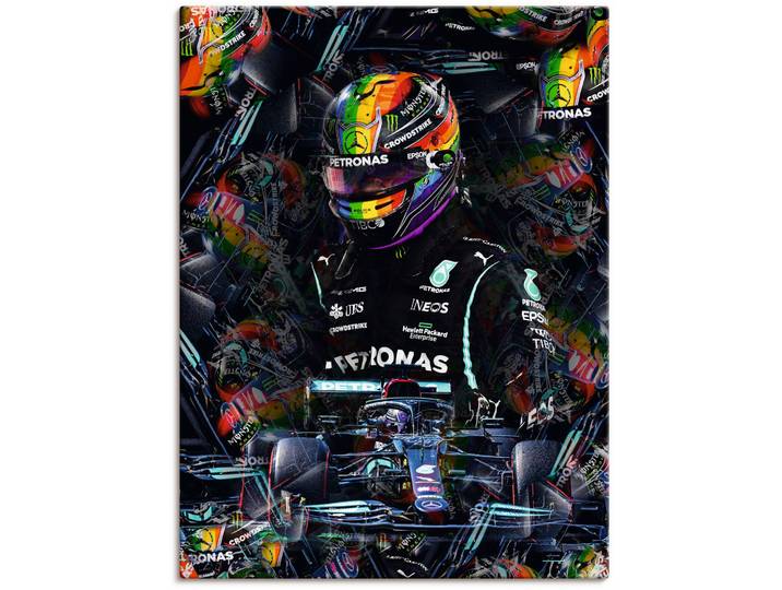 Leinwandbild ARTLAND Sir Lewis Hamilton Motorsportlegende , schwarz (farbe bild(er): schwarz), B:60cm H:80cm, Bilder, Leinwandbild, auf Holzrahmen gespannt