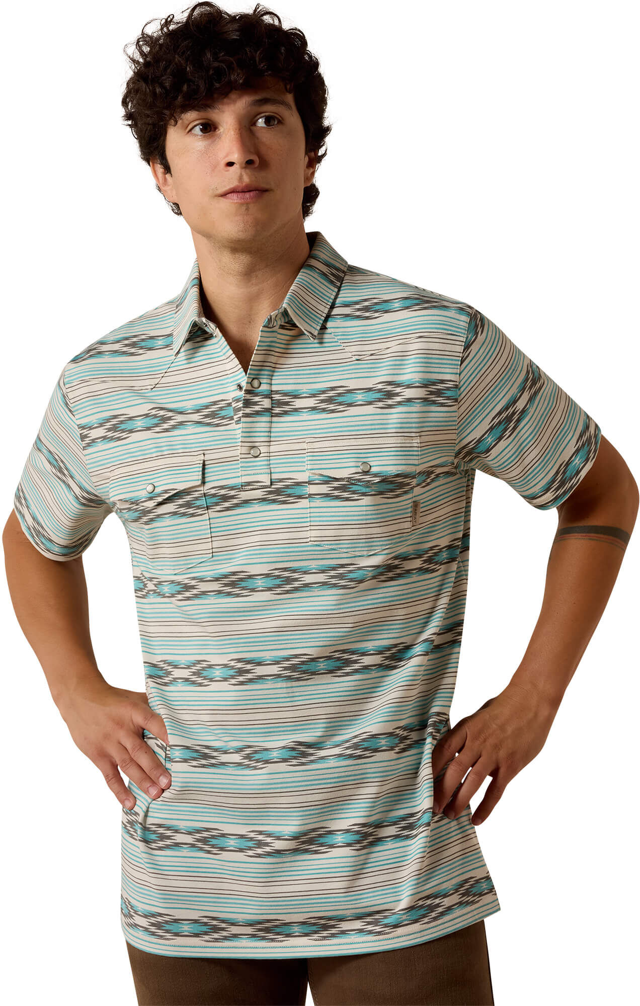 Men's Retro Western Snap Polo Shirt in Moonbeam, Size: XL by Ariat