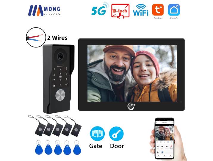 Système d'interphone vidéo Wi-Fi 2 fils avec lecteur de carte et mot de passe, sonnette vidéo intelligente Tuya 1080P, caméra IP 24 pour la maison