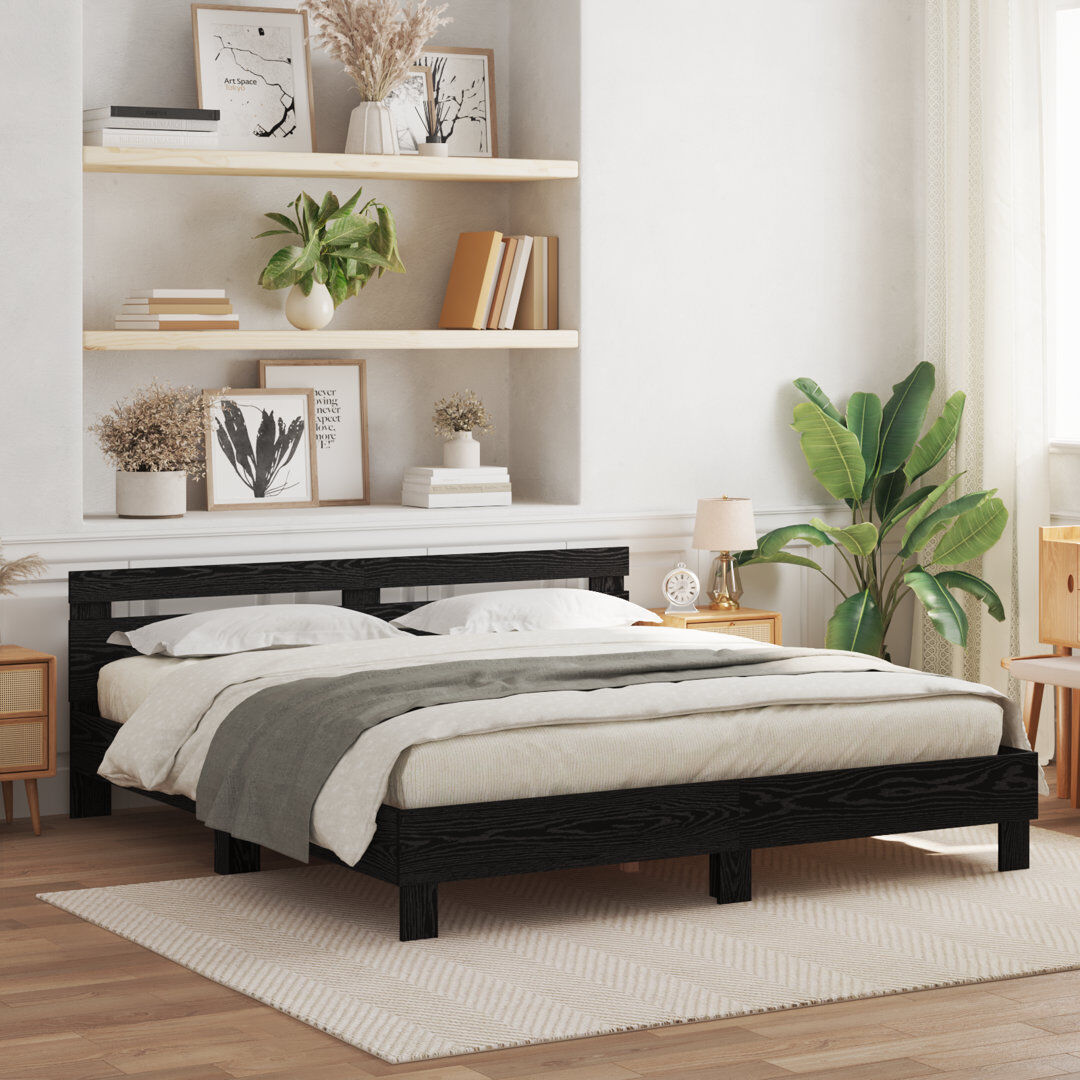 Vidaxl Wood Bed Frame with LED Durable Artisan Oak Super King (6')