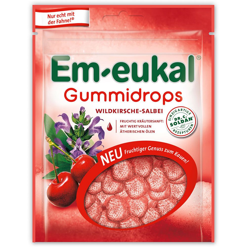 Em-Eukal Gummidrops Wildkirsche-Salbei zuckerhalt. 90 g Bonbons