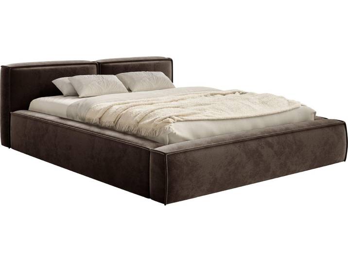 Selsey Tilves Slim - Lit Tapissé 160x200 avec Tiroir de Lit et Sommier\, Velours\, Marron