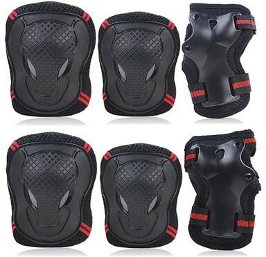 Inspired Living Adult & Youth Protective Gear Set With Knee Pads, Elbow Pads & Wrist Guards For Skating & Cycling red m