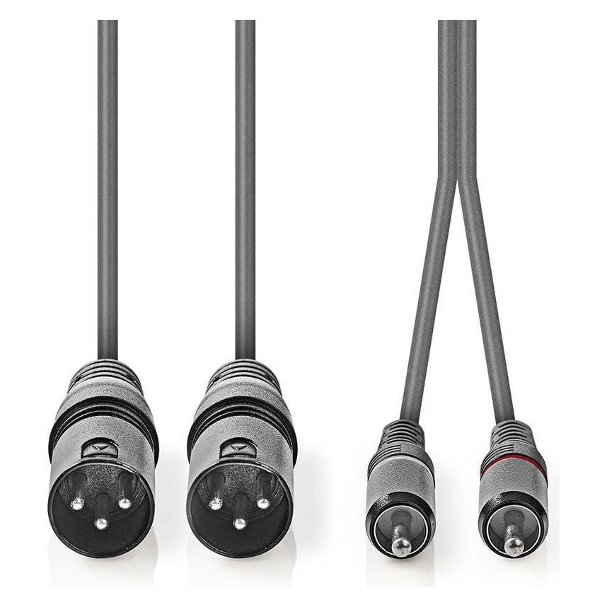 Nedis Balanced Audio-Kabel | 2x XLR 3-Pin Stecker | 2x RCA Stecker | Vernickelt | 1.50 m | rund | PV (1.50 m, Cinch Kabel, XLR Kabel) (COTH15210GY15)