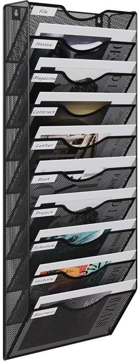 Metalen Tijdschriftenhouder met 10 Vakken - Wandmontage A4 Bureau-organizer