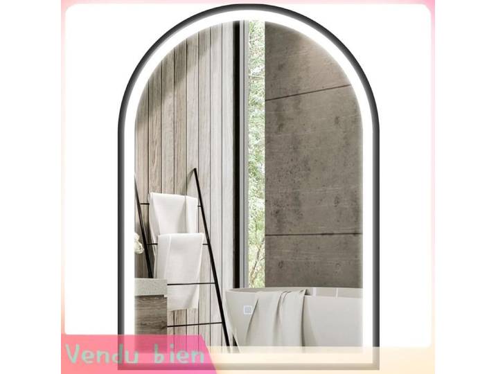 LIA Miroir salle bain LED arqué 50x70 cm anti-buée 3 couleurs dimmable mémoire noir