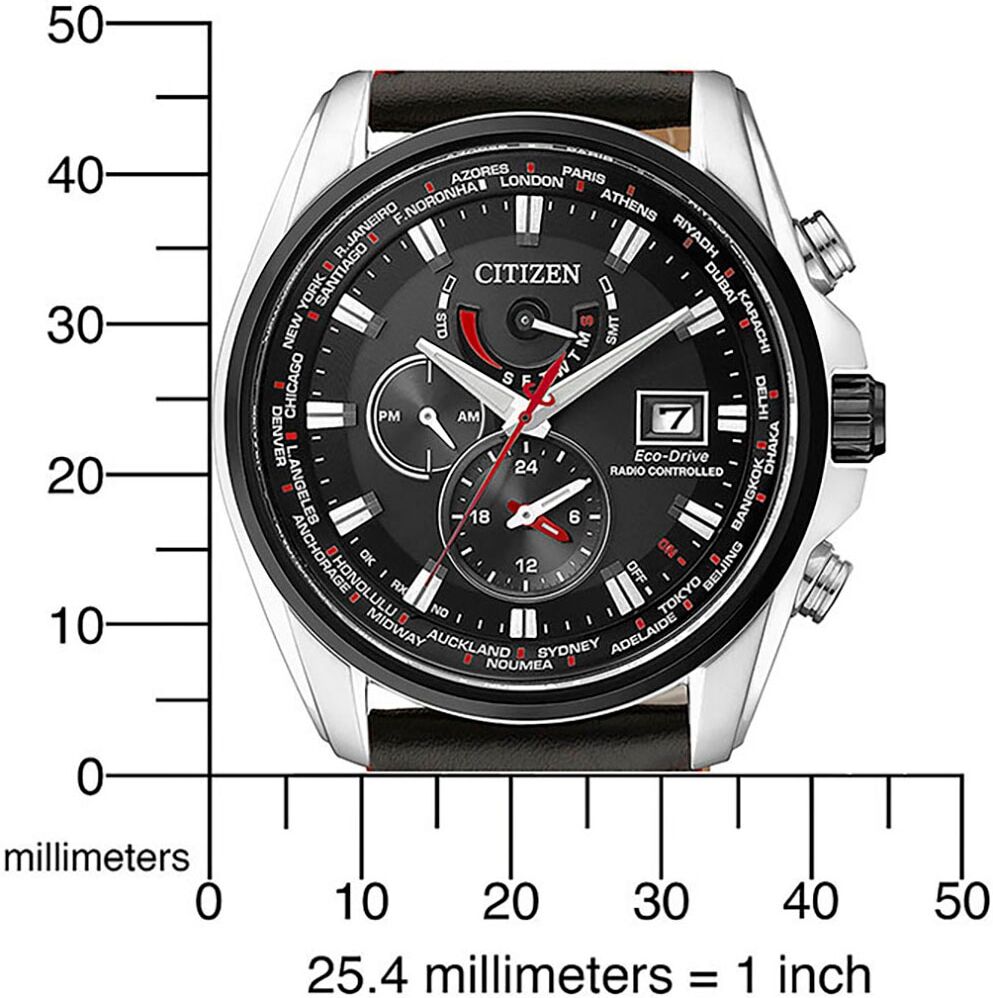 Funk-Multifunktionsuhr CITIZEN, schwarz (schwarz, schwarz, schwarz), Armbanduhren, Herren, silberfarben, Funk-Multifunktionsuhr, Armbanduhr, Herrenuhr, Solar, Saphirglas, Lederarmband schwarz, schwarz, schwarz silberfarben