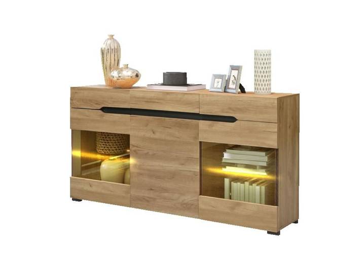 Commode LED 3 portes 3 tiroirs moderne meuble de salon pratique avec beaucoup de place pour rangement