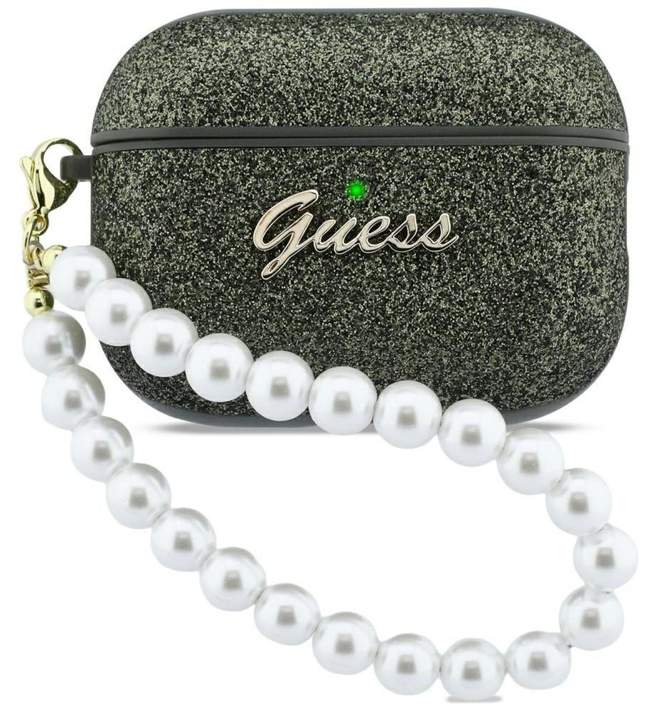 Guess Glitter Pearl Strap Case voor AirPods Pro 3, groen