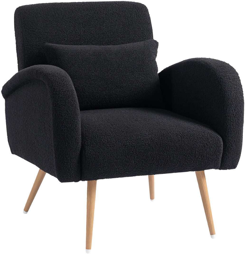 Norden Home HOMCOM Teddy Fleece Upholstered Accent Chair with Metal Legs, Black Black 83cm H X 77cm W X 77cm D